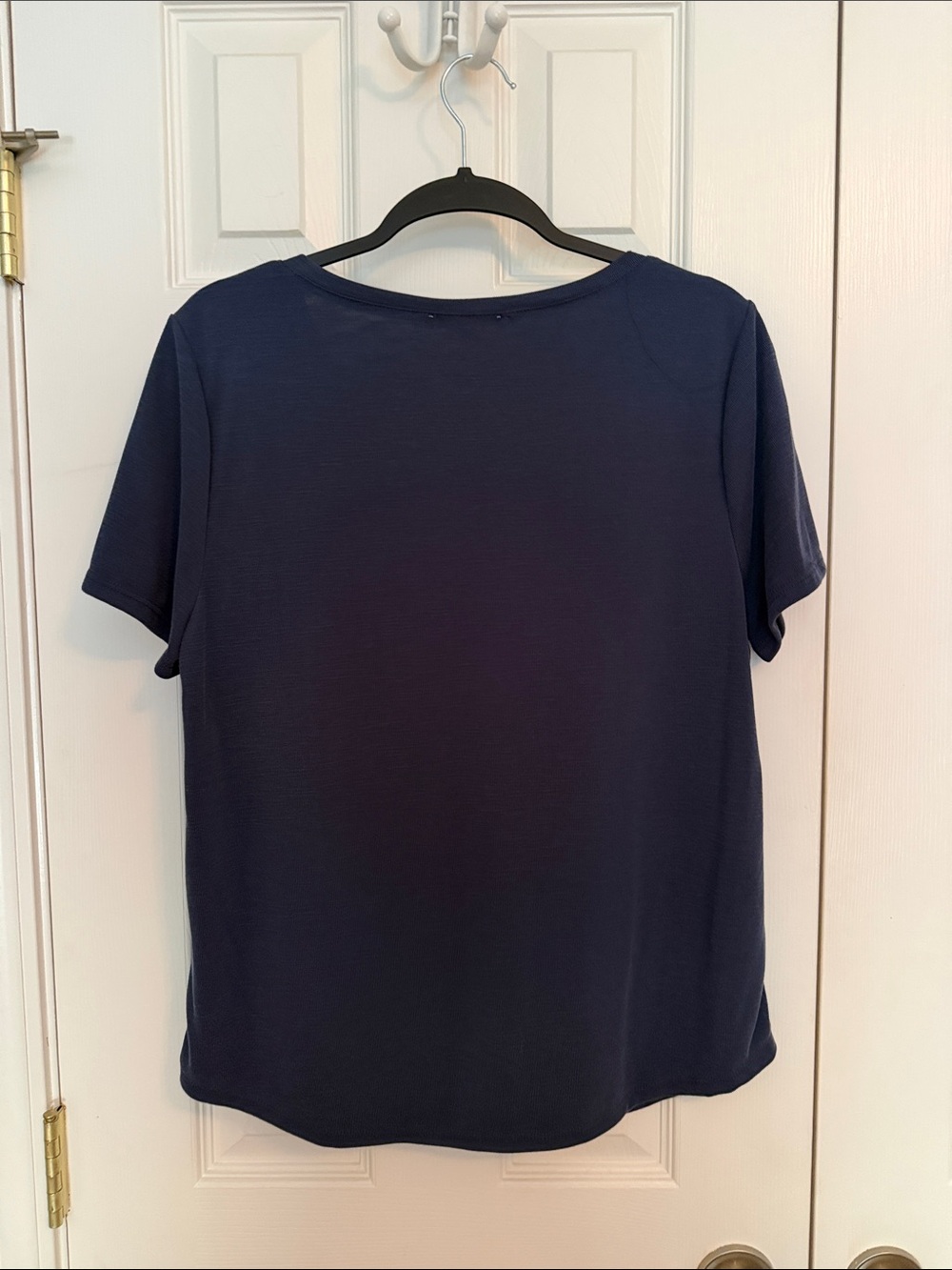 Green Envelope Navy V-Neck Short Sleeve Tee Ribbed poly spandex L - Picture 2 of 8